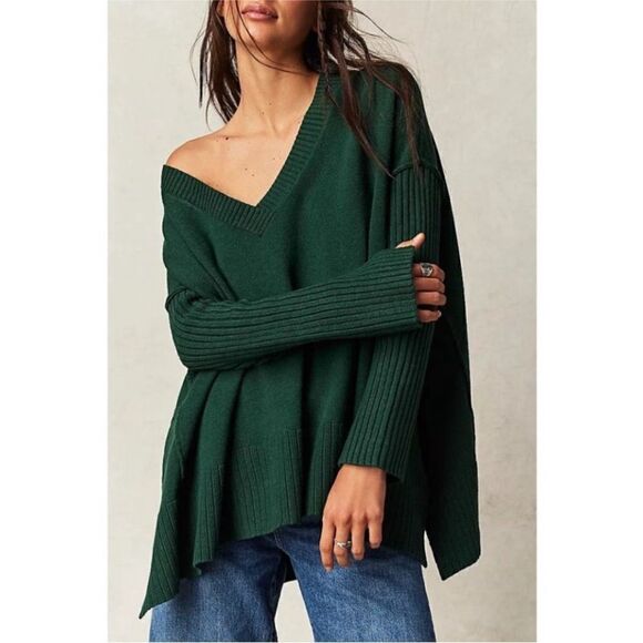 Free People Orion ALine Tunic Sweater Forest Green Size Medium NWT - Picture 1 of 12